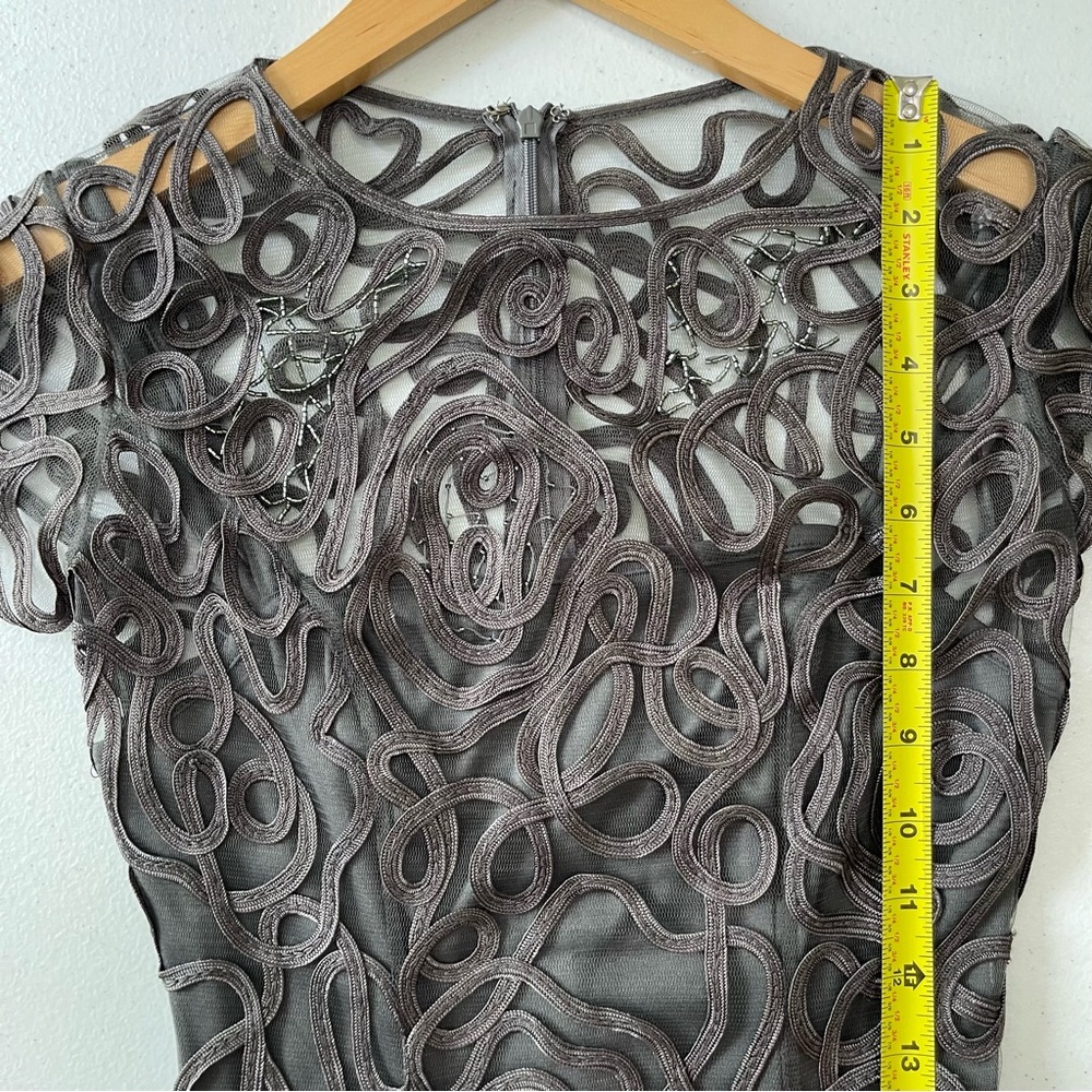 Anny Lee Gray Swirl Appliqué Short Sleeve Fitted Long Gown XS - Picture 13 of 15